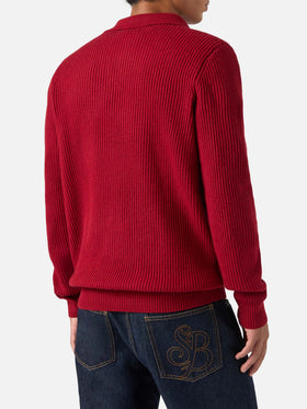 Polo en maille côtelée de laine rouge Downing 