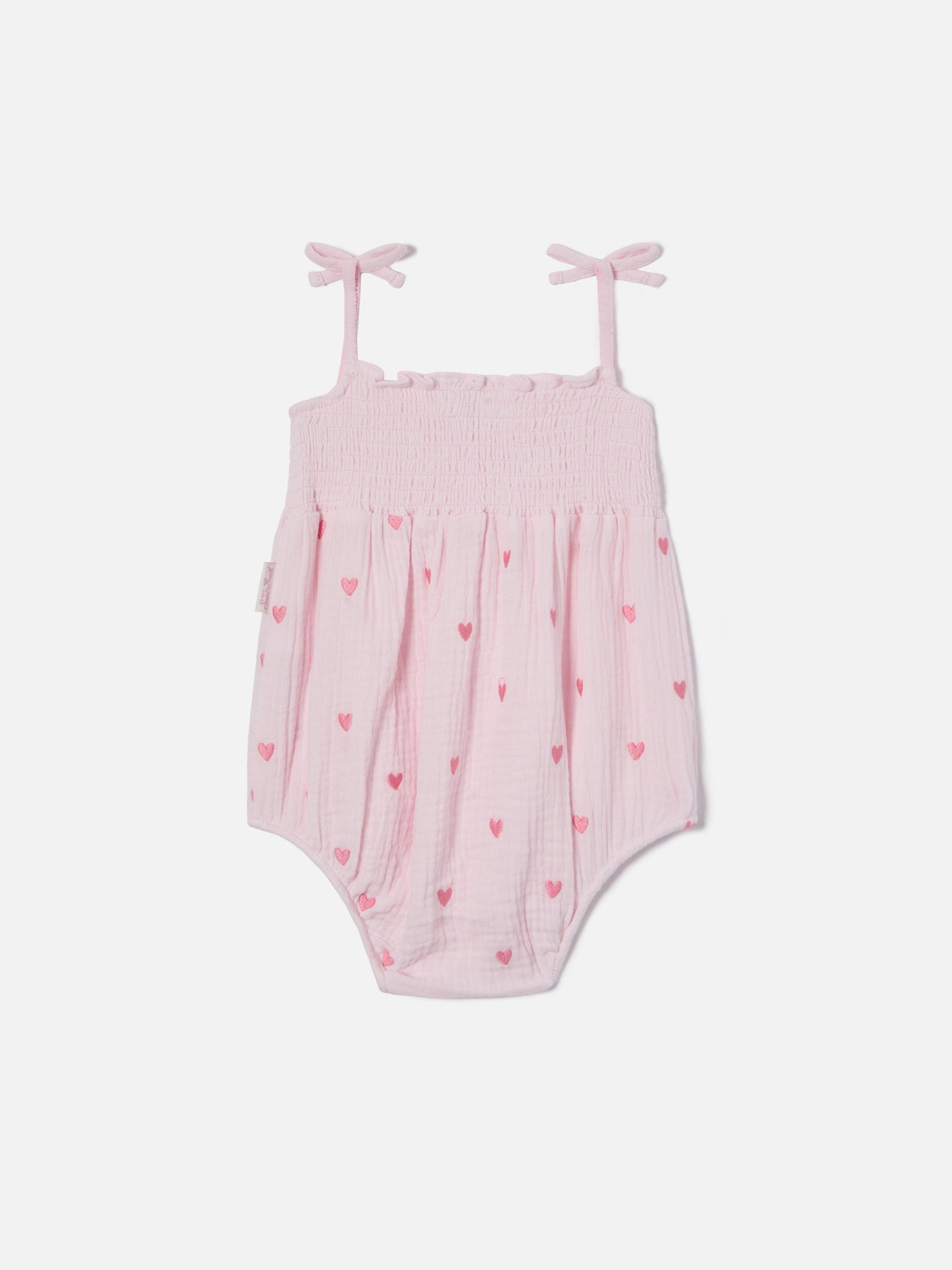 Dudu short romper in pure cotton with embroidered hearts