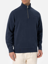 Man navy blue half zipped sweatshirt Dunkan with St. Barth embroidery