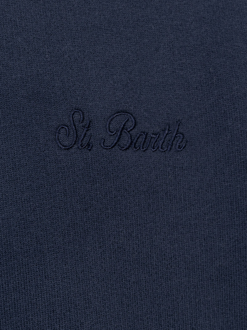 Man navy blue half zipped sweatshirt Dunkan with St. Barth embroidery