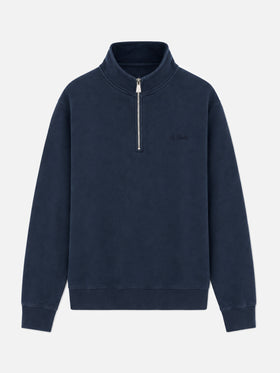 Sudadera de algodón Dunkan con media cremallera en color liso azul marino con bordado del logo 