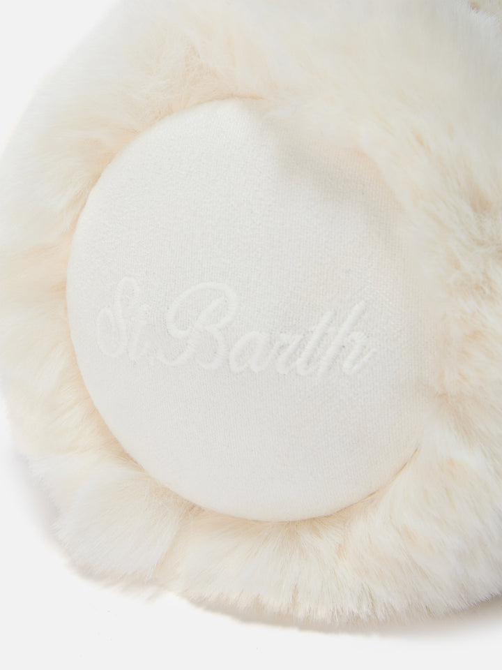 Off-white suede-effect earmuffs with wireless speaker