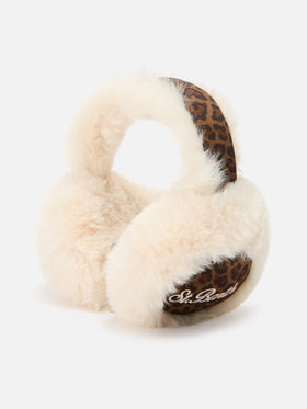 Earmuffs with leopard print and logo embroidery