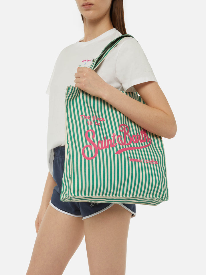 Essential flat cotton striped Bag with Saint Barth logo