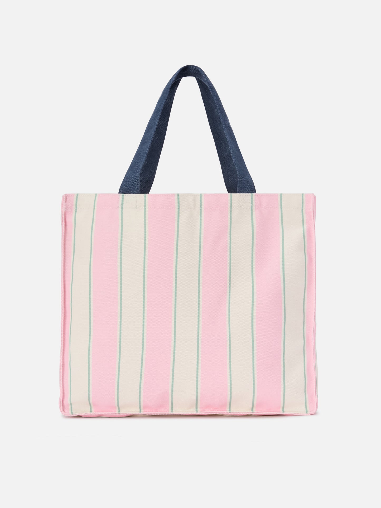 Borsa Essential in canvas a righe rosa, verde e bianco con logo a contrasto
