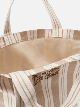 Essential Beach beige and white striped cotton tote bag