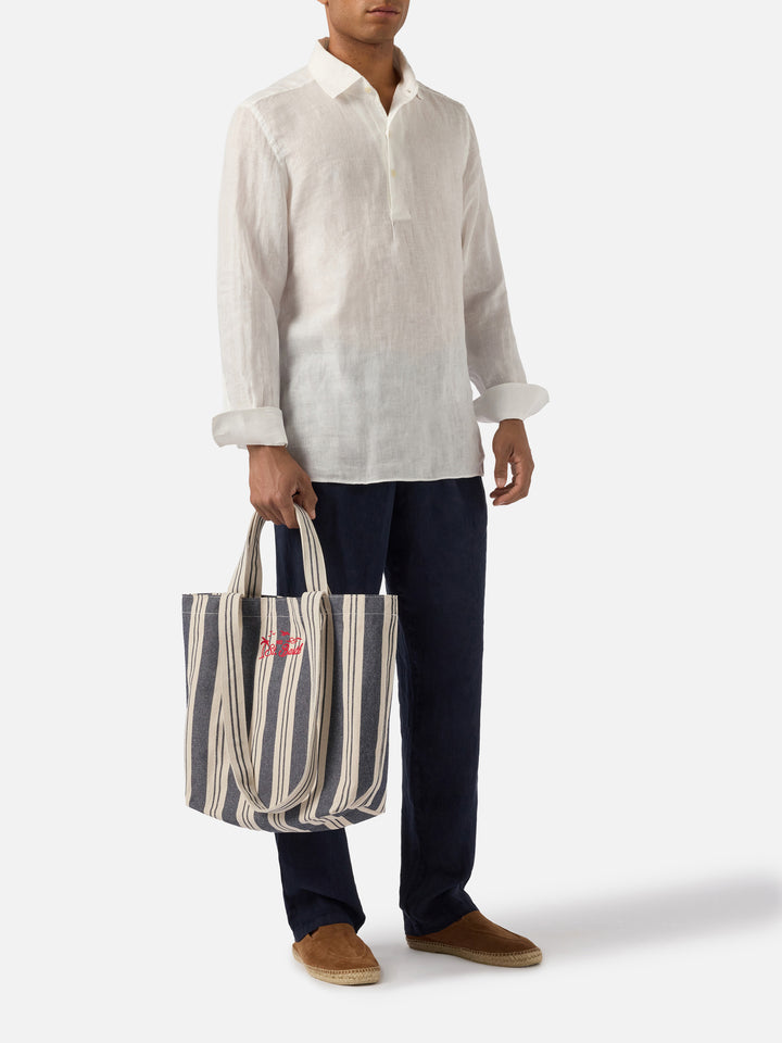 Essential Beach blue and white striped cotton tote bag