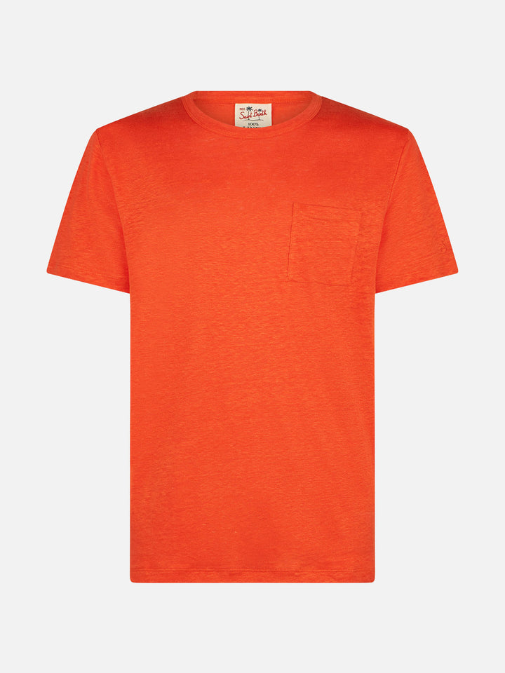 Herren-T-Shirt aus orangefarbenem Leinenjersey