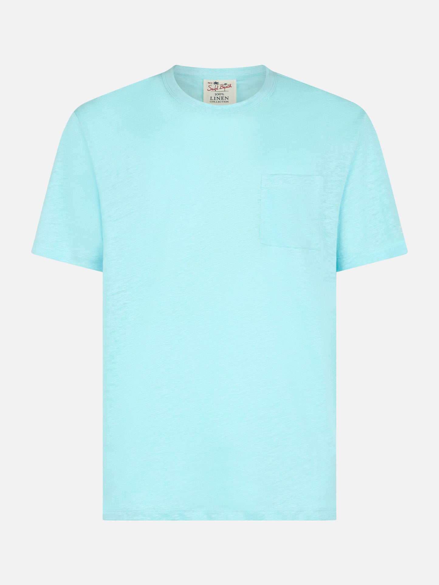Wassergrünes Herren-T-Shirt aus Leinenjersey Ecstasea mit Tasche