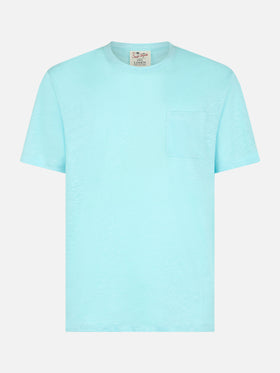 Wassergrünes Herren-T-Shirt aus Leinenjersey Ecstasea mit Tasche
