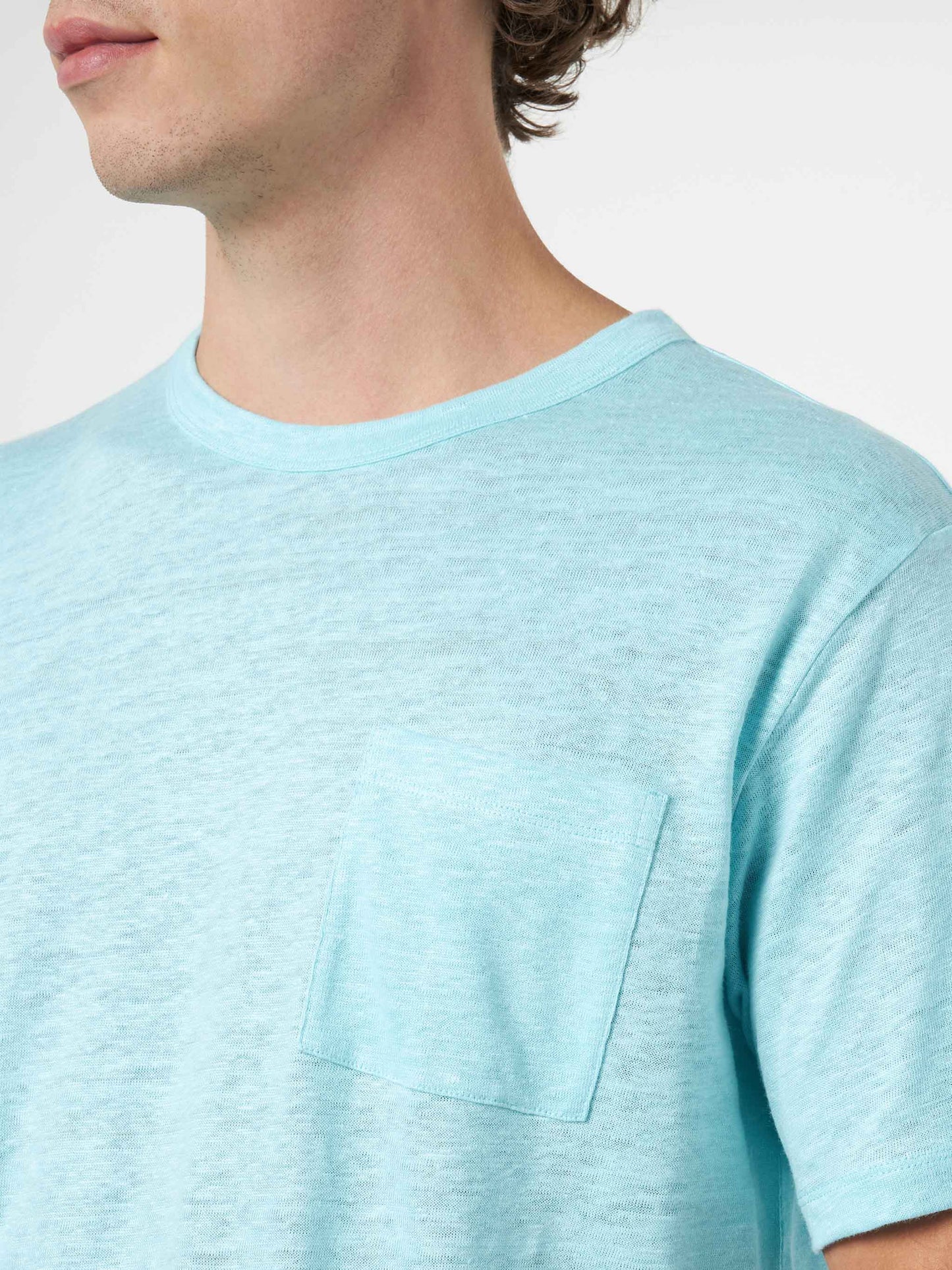 Wassergrünes Herren-T-Shirt aus Leinenjersey Ecstasea mit Tasche
