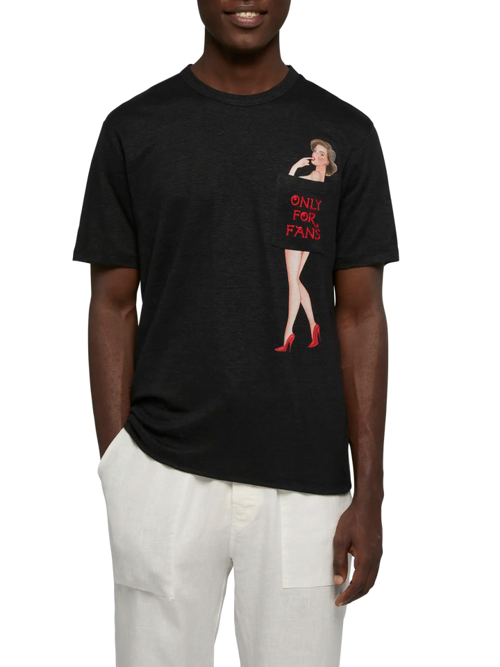 Leinenjersey-T-Shirt Ecstasea mit bedruckter und bestickter Tasche