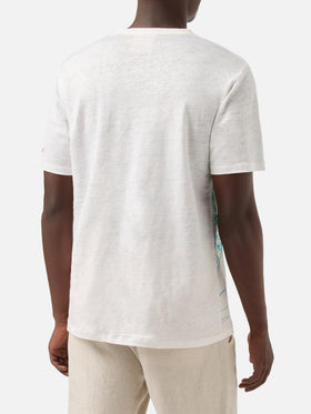 Herren-T-Shirt aus Leinenjersey Ecstasea mit platziertem Cannes-Aufdruck und gestickter Tasche