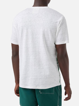 Herren-T-Shirt aus Leinenjersey Ecstasea mit platziertem Capri-Aufdruck und gestickter Tasche