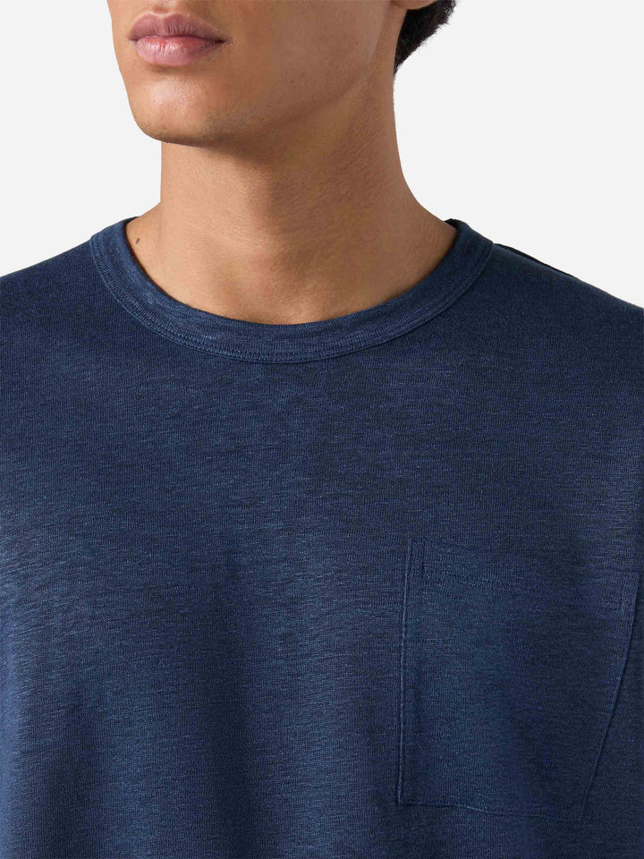 Marineblaues Leinenjersey-T-Shirt Ecstasea für Herren mit Tasche