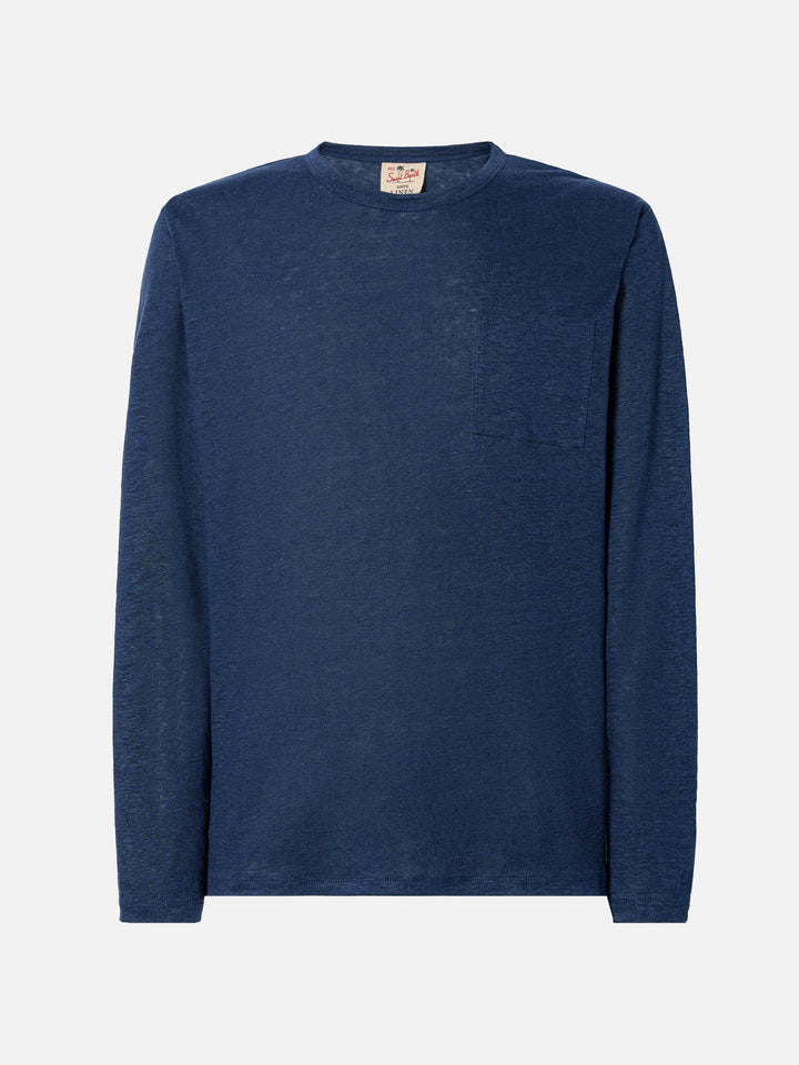 Marineblaues Leinenjersey-T-Shirt Ecstasea für Herren mit Tasche