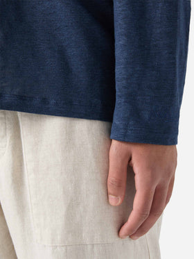 T-shirt da uomo in jersey di lino blu navy Ecstasea con taschino