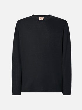 Schwarzes Herren-T-Shirt aus Leinenjersey Ecstasea mit Tasche