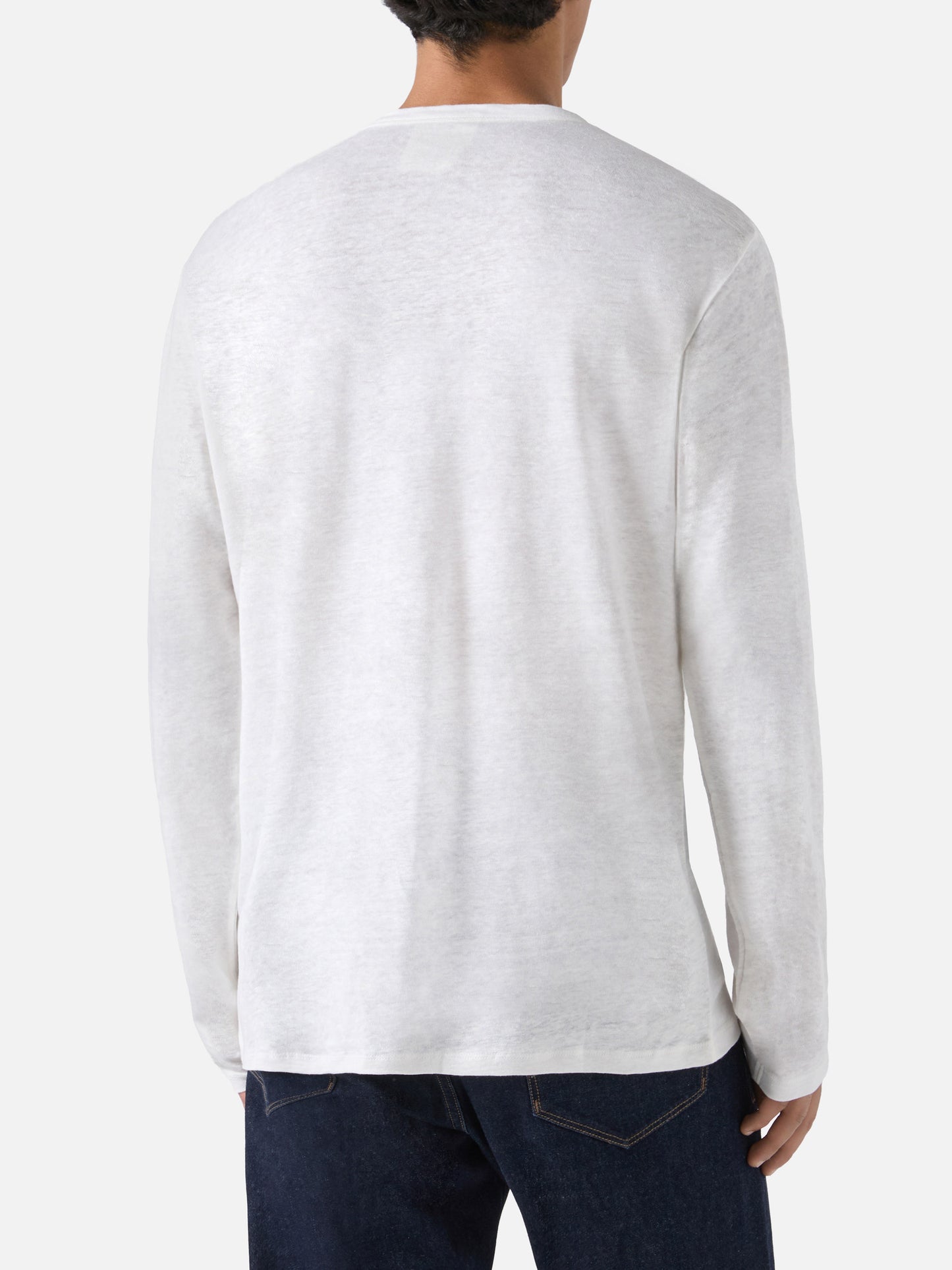 Weißes Herren-T-Shirt aus Leinenjersey mit Ecstasea-Motiv und Tasche