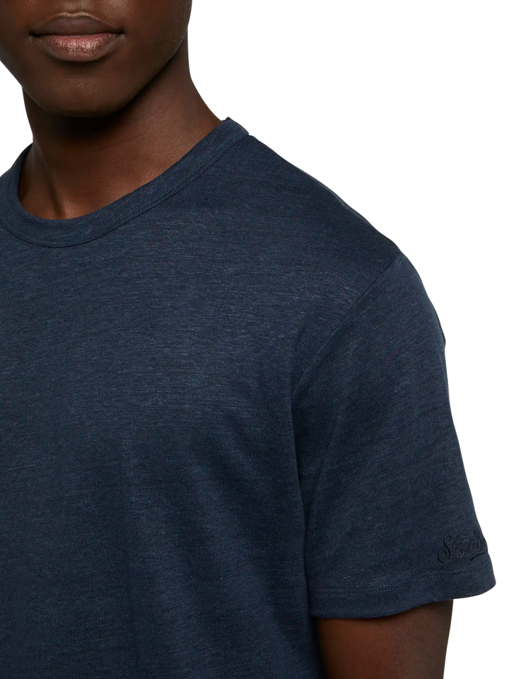 Marineblaues Leinenjersey-T-Shirt Ecstasea