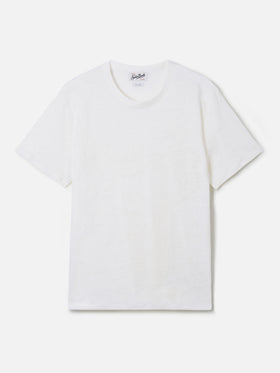 White Ecstasea pure linen t-shirt with logo embroidery