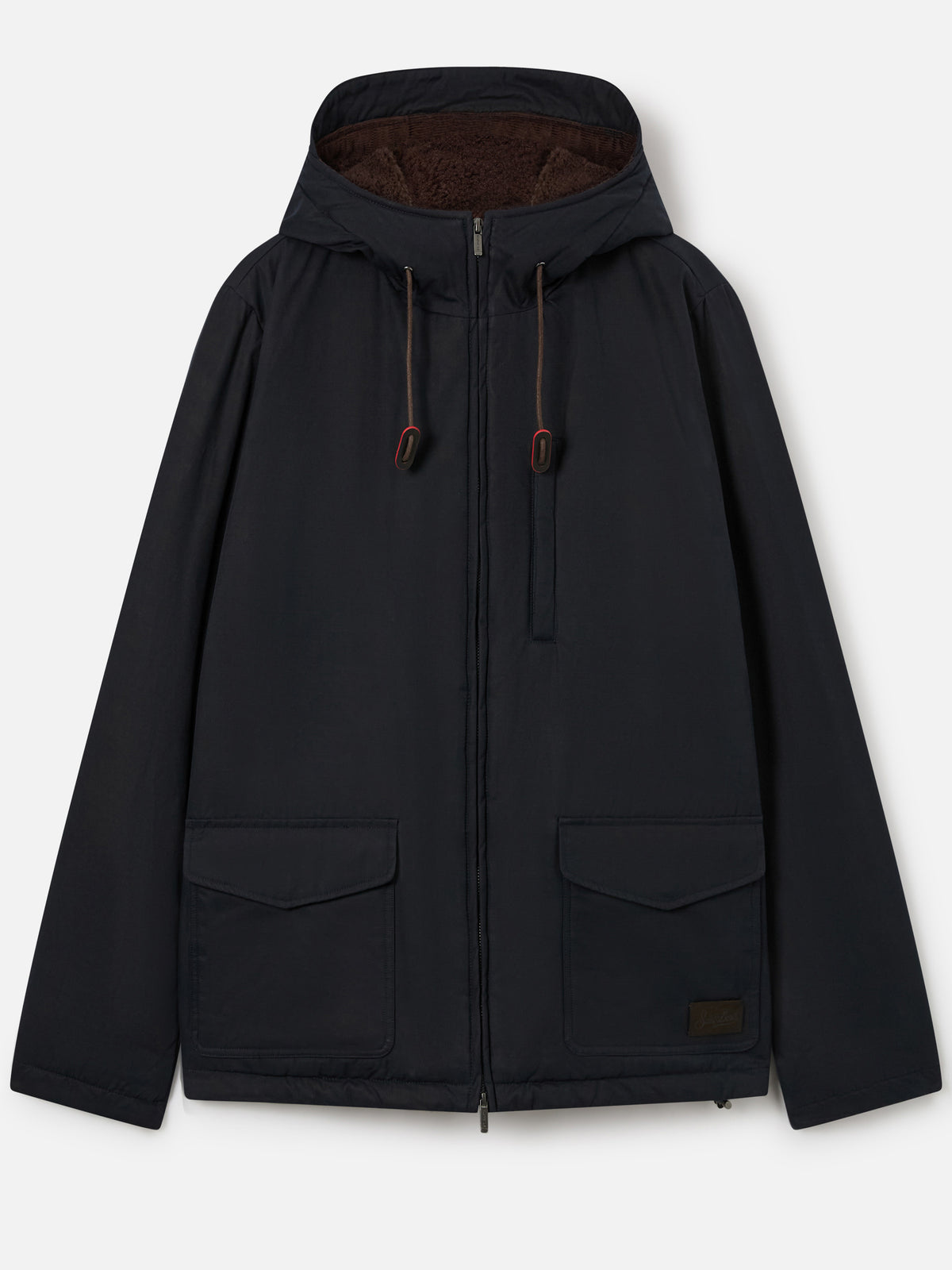 Navy blue Edgar waxed hooded jacket with teddy lining