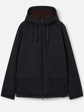 Navy blue Edgar waxed hooded jacket with teddy lining