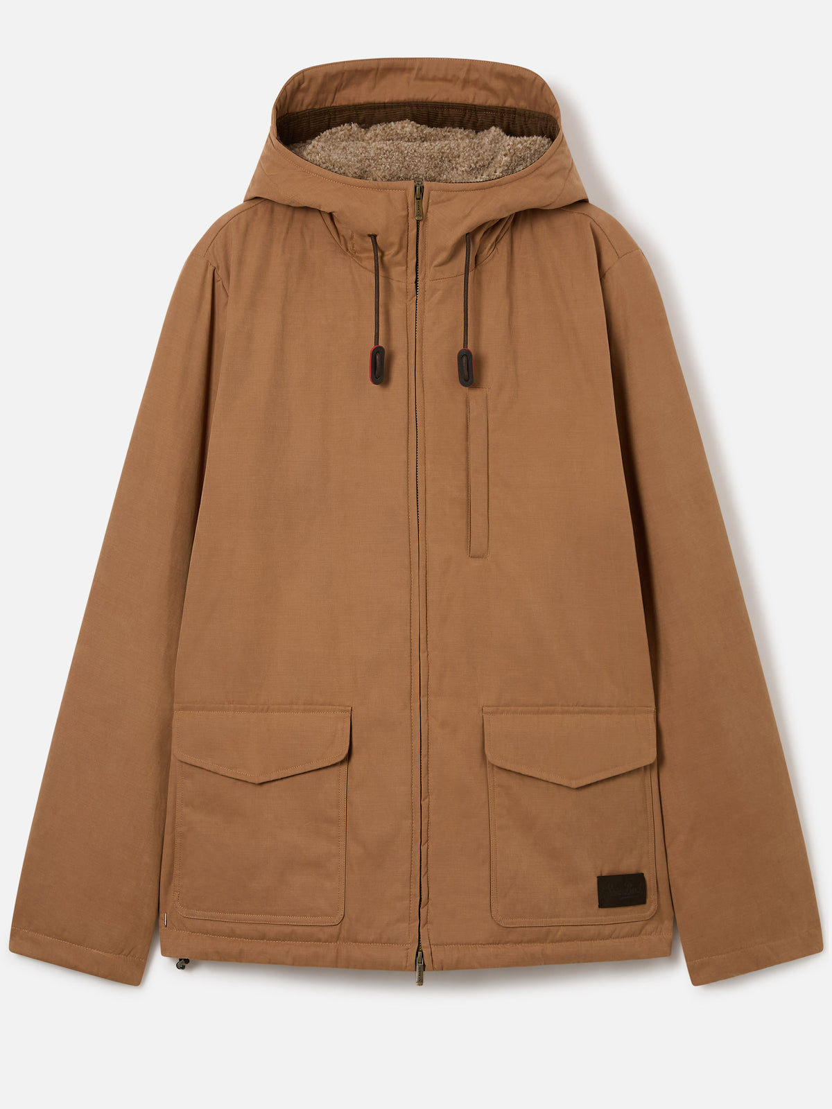 Khakifarbene gewachste Kapuzenjacke Edgar mit Teddyfutter 