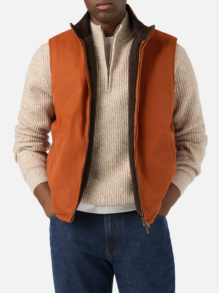 Orange Edgar waxed vest with teddy lining