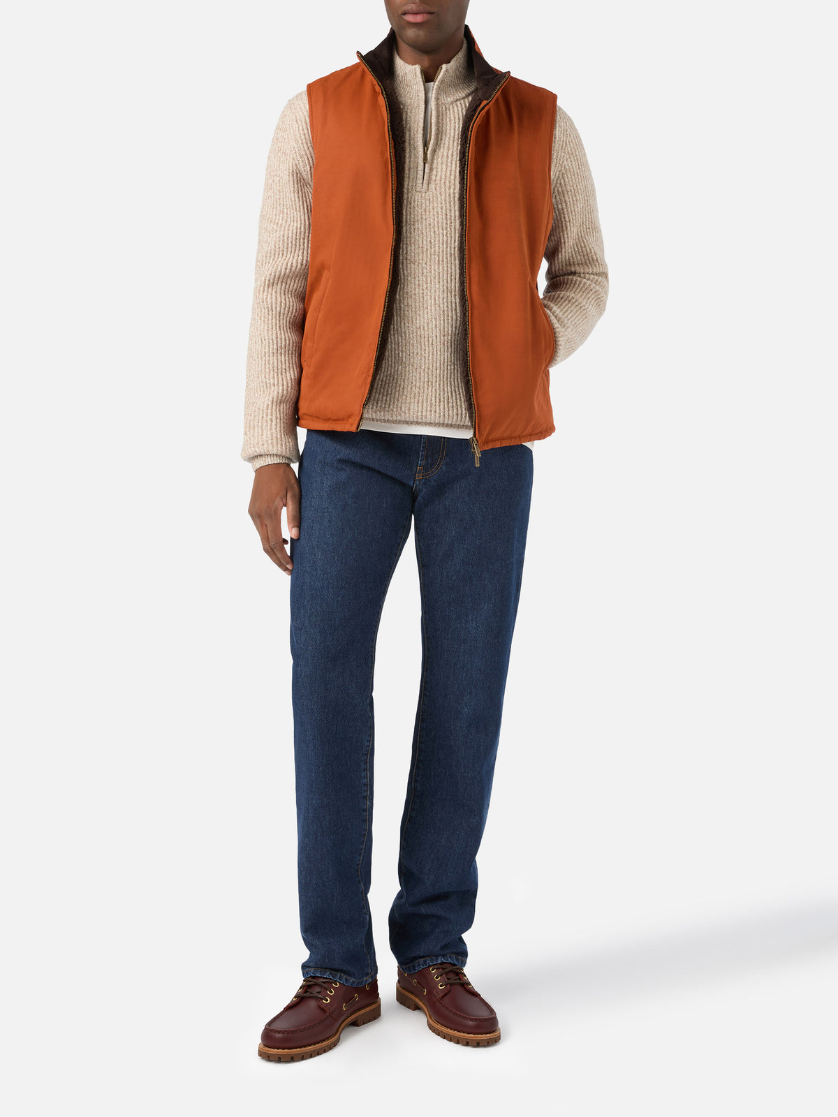 Gilet Edgar orange ciré avec doublure teddy 