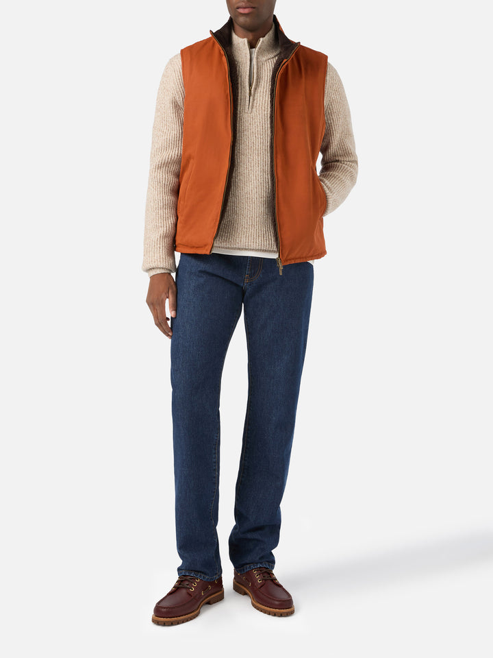 Gilet Edgar orange ciré avec doublure teddy 