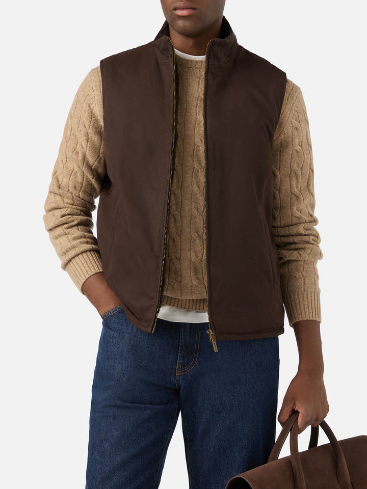 Brown Edgar waxed vest with teddy lining