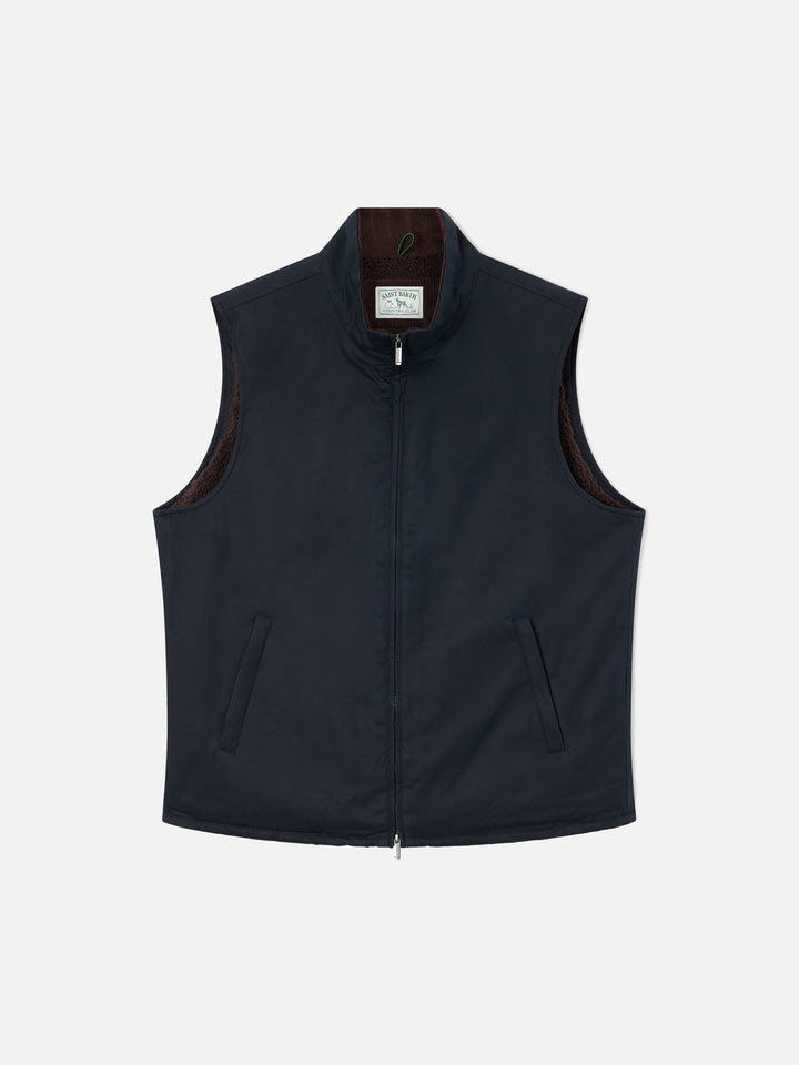 Marineblaue Edgar Weste aus gewachstem Material mit Teddy-Futter blue 