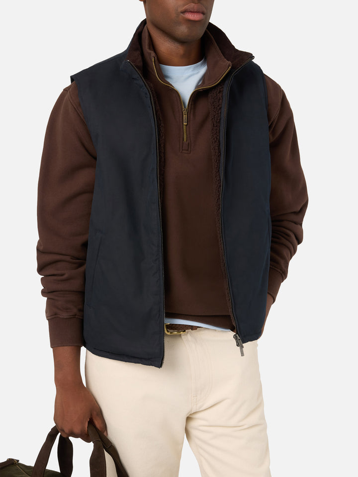 Navy blue Edgar waxed vest with teddy lining