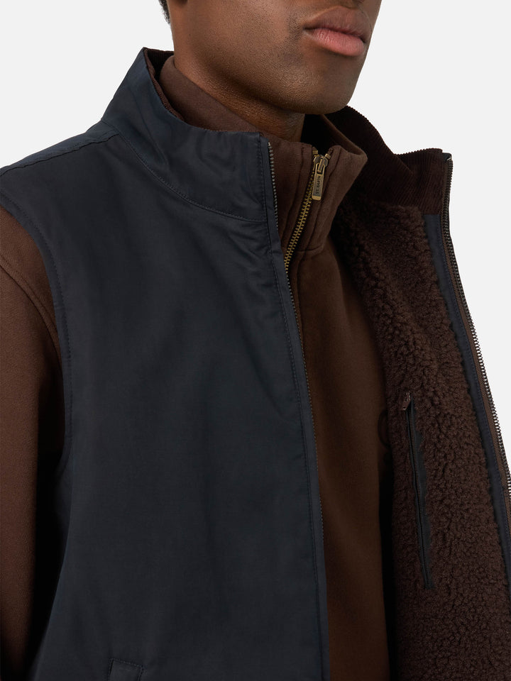 Navy blue Edgar waxed vest with teddy lining