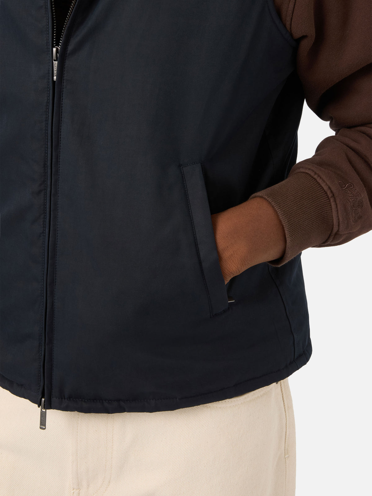 Marineblaue Edgar Weste aus gewachstem Material mit Teddy-Futter blue 