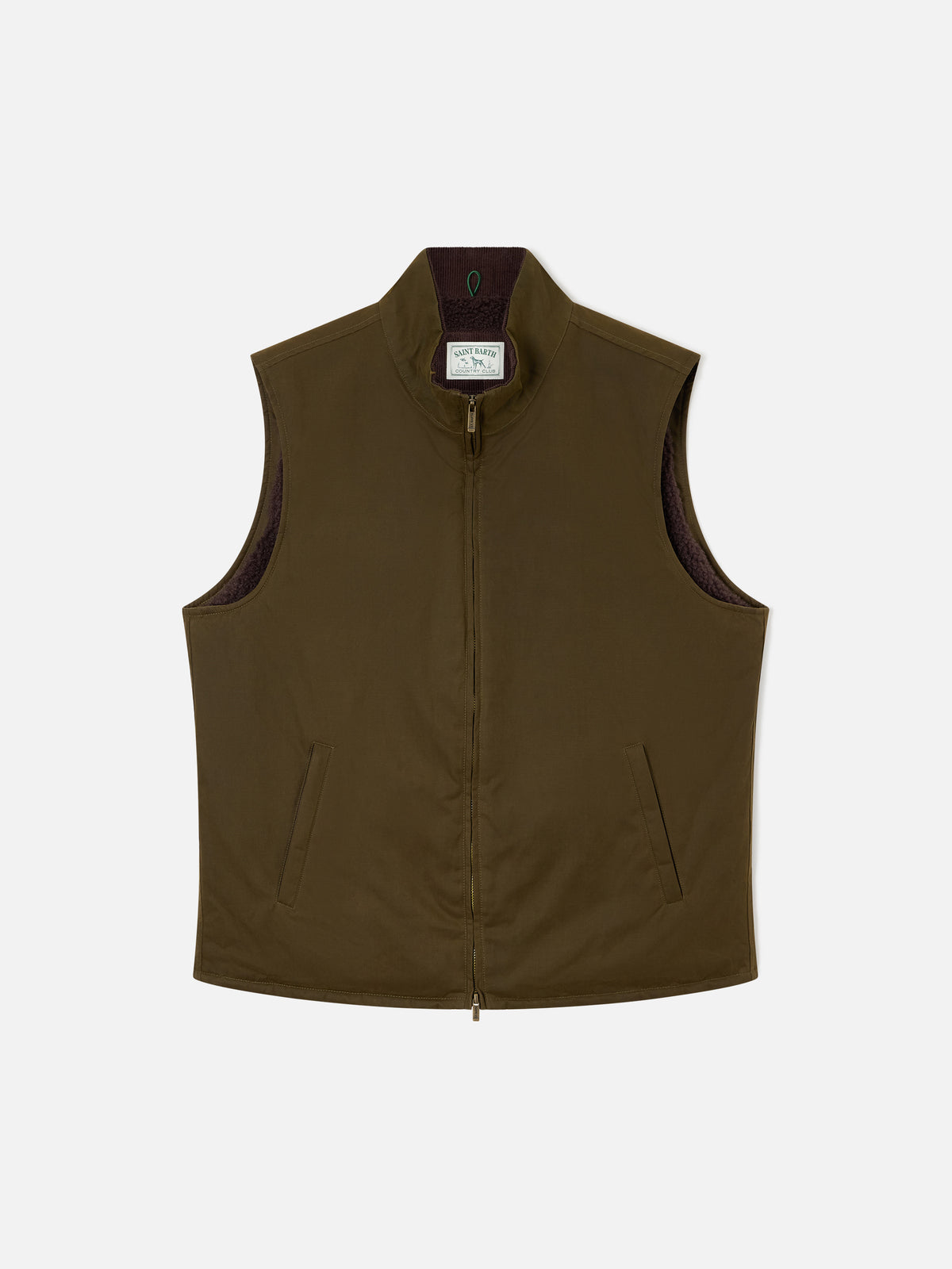 Gilet Edgar vert ciré avec doublure teddy 