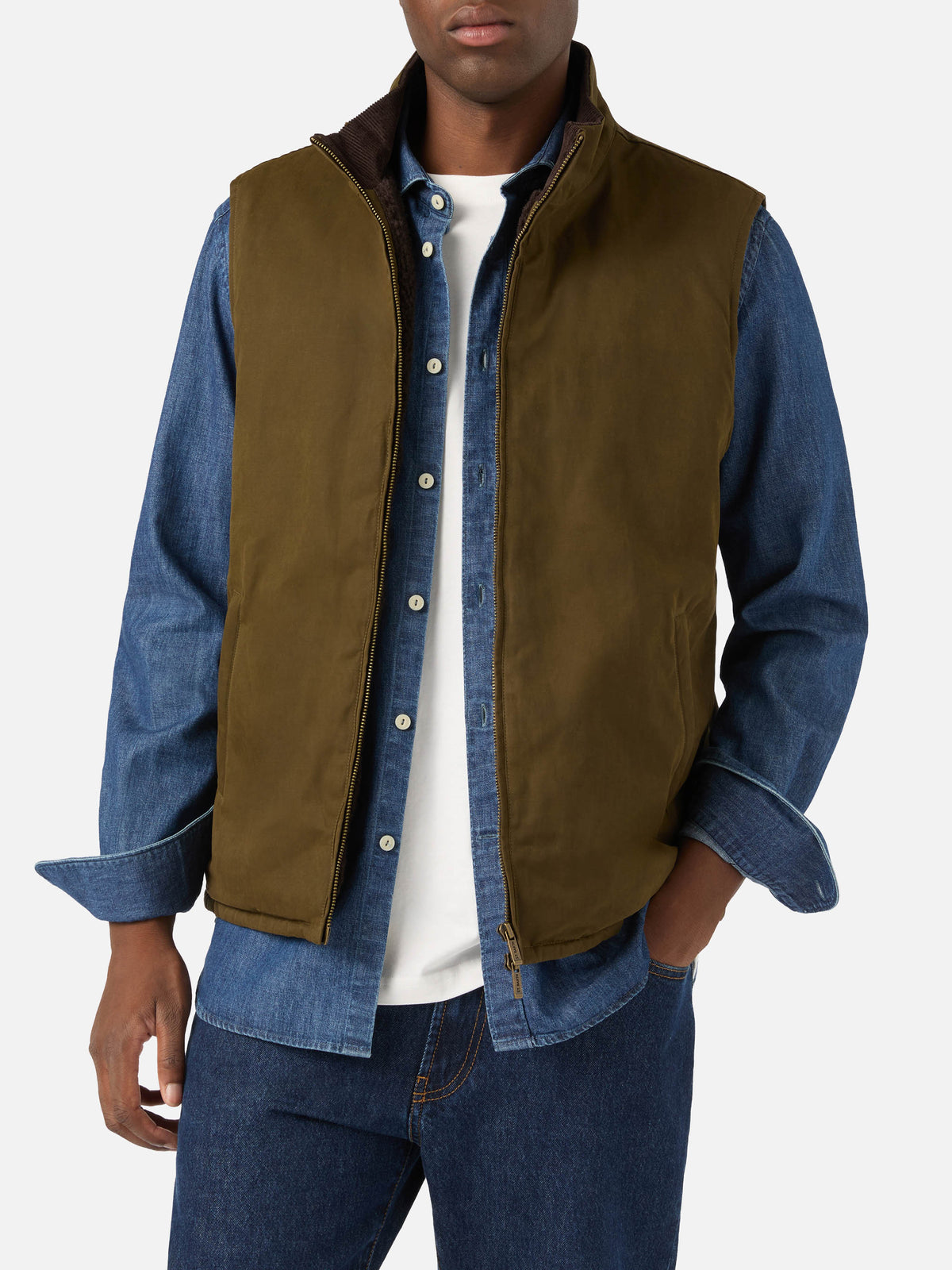 Gilet Edgar vert ciré avec doublure teddy 