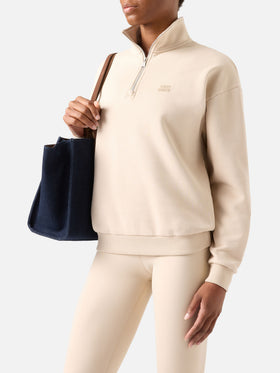Beiges Eliade Sweatshirt mit halbem Reißverschluss und Logostickerei 