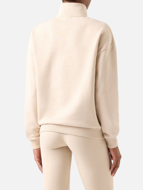 Beiges Eliade Sweatshirt mit halbem Reißverschluss und Logostickerei 