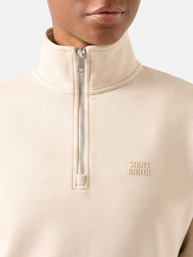 Beiges Eliade Sweatshirt mit halbem Reißverschluss und Logostickerei 