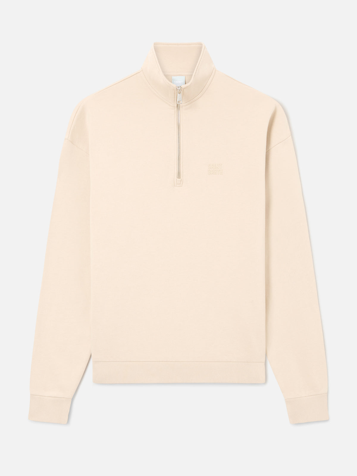 Beiges Eliade Sweatshirt mit halbem Reißverschluss und Logostickerei 