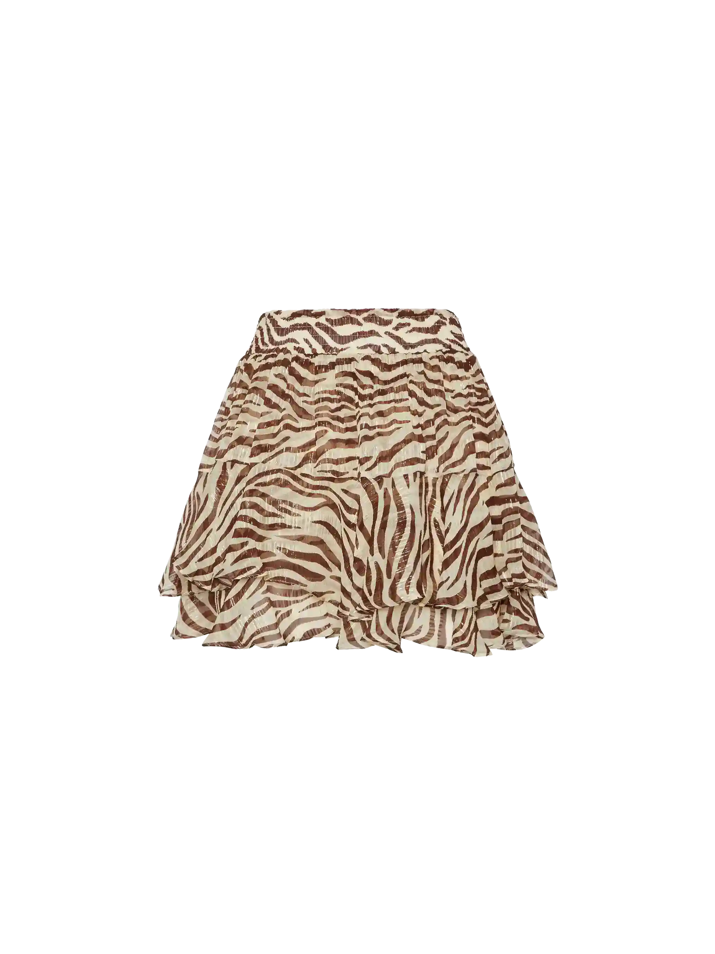 Eivissa ruffled mini skirt in lurex silk voile with animalier print