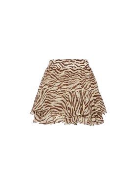 Eivissa ruffled mini skirt in lurex silk voile with animalier print