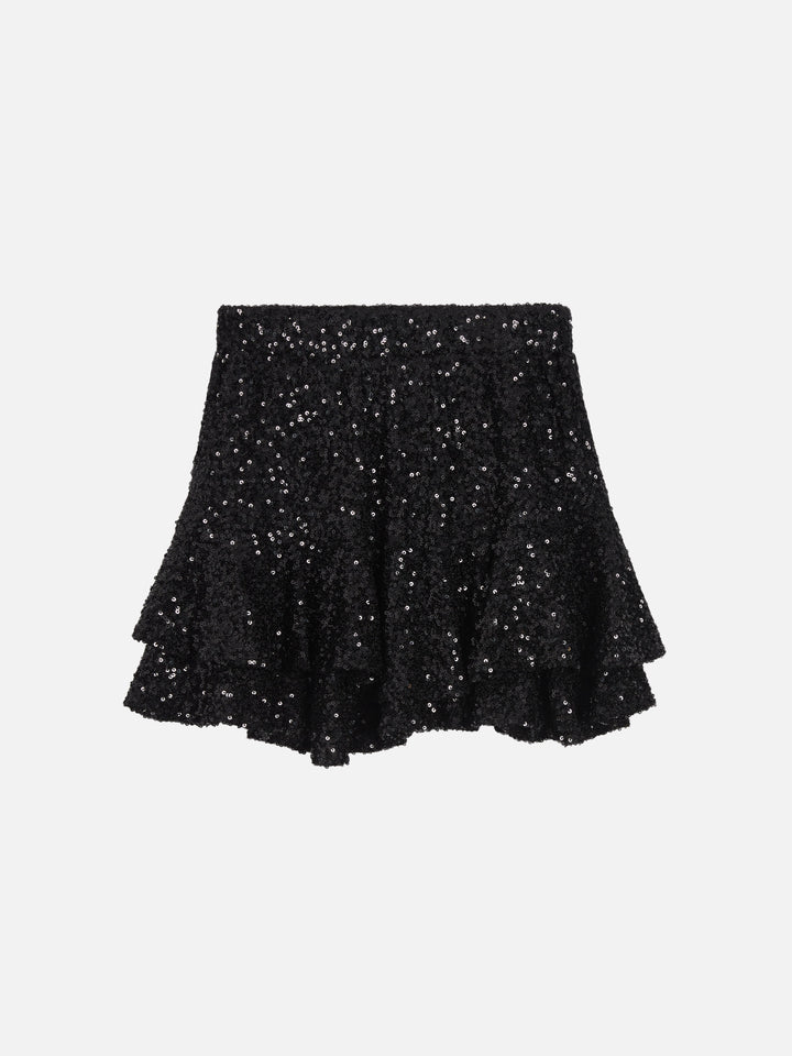 Eivissa Jr sequin ruffle mini skirt in black