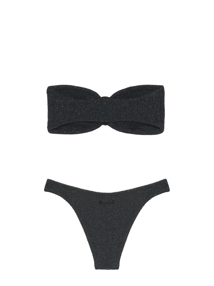 Naima crinkle classico top a bralette lurex nero - Elise slip mare classico in crinkle lurex nero