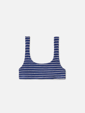Top bikini Naima bralette in tessuto crinkle blu a righe