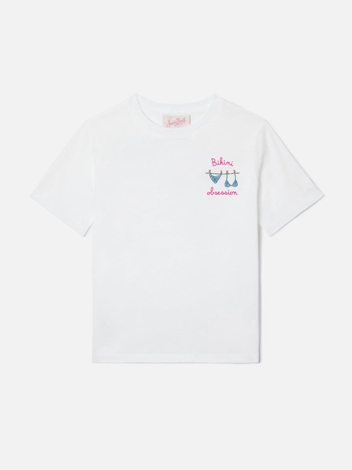 T-shirt Elly bianca con ricamino Bikini Obsession e strass