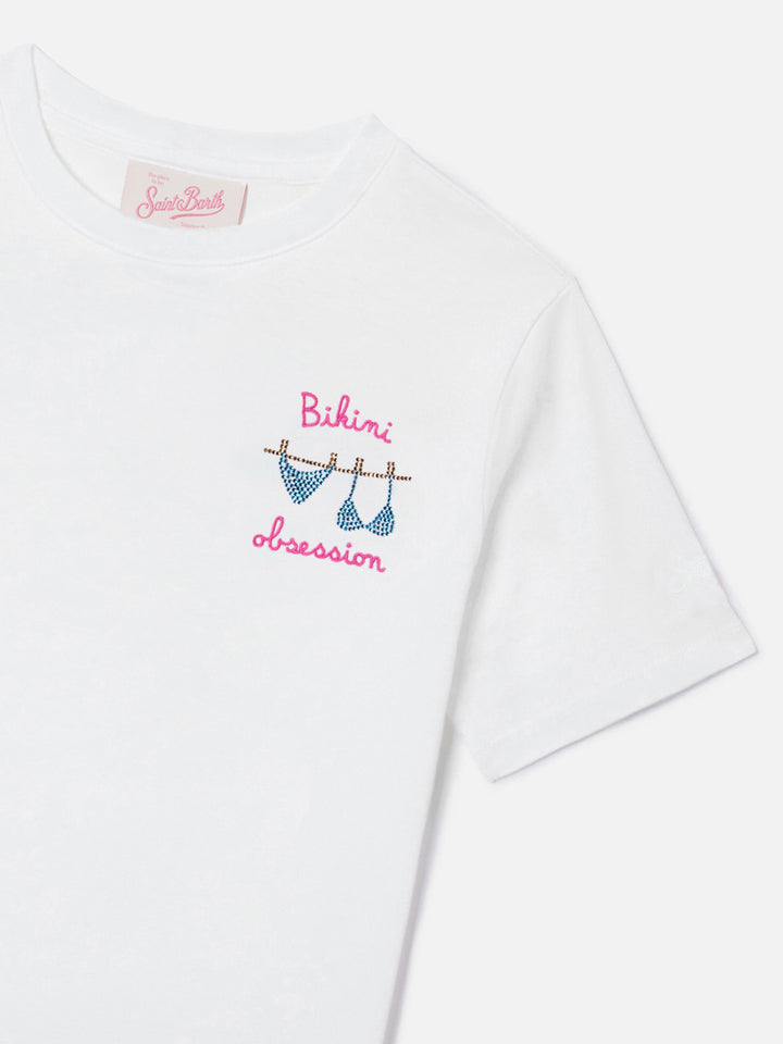 T-shirt Elly bianca con ricamino Bikini Obsession e strass
