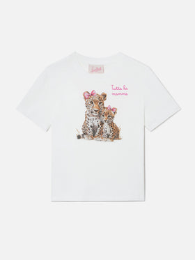 T-shirt Elly bianca con stampa leopardi e ricamo Tutta la mamma